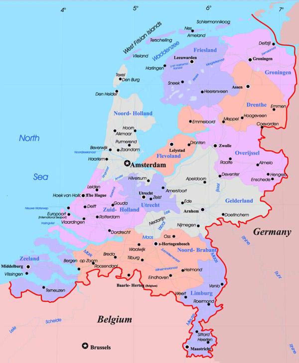 荷兰地图与主要城市